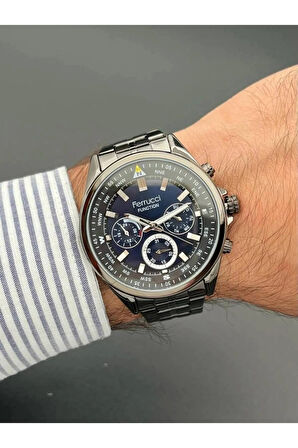 Ferrucci Siyah Çelik Full Fonksiyonlu+Takvimli Erkek Kol Saati+Bileklik