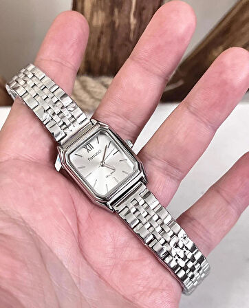 Ferrucci Milano Minimal Kare Kadran Çelik Kadın Kol Saati+Çelik Kolye Hediyeli