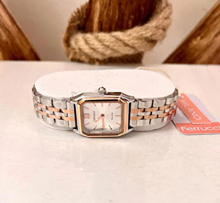 Ferrucci Milano Minimal Kare Kadran Çelik Kadın Kol Saati+Çelik Kolye Hediyeli