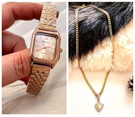Ferrucci Milano Minimal Kare Kadran Çelik Kadın Kol Saati+Çelik Kolye Hediyeli