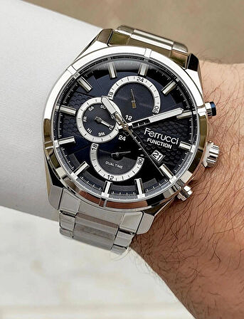 Ferrucci Silver Kordon Fonksiyonlu Takvimli Çelik Kordon Erkek Kol Saati