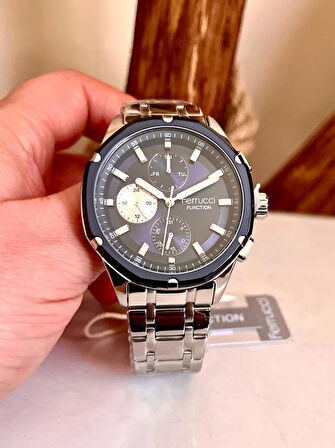 Ferrucci Erkek Kol Saati Silver Renk Çelik Fonksiyon Aktif+Bileklik Hediyeli