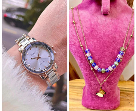 Ferrucci Sade Şık Model Çelik Kadın Kol Saati+Çelik Kolye Hediye