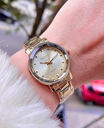 Ferrucci Sade Şık Model Çelik Kadın Kol Saati+Çelik Kolye Hediye