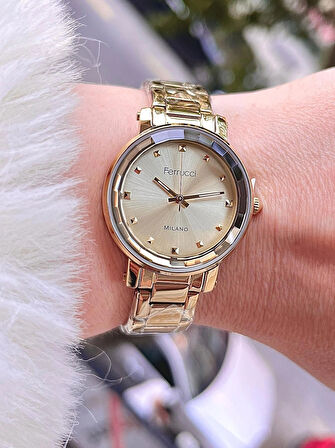 Ferrucci Sade Şık Model Çelik Kadın Kol Saati+Çelik Kolye Hediye