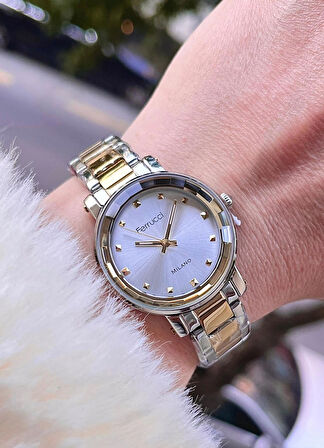 Ferrucci Sade Şık Model Çelik Kadın Kol Saati+Çelik Kolye Hediye