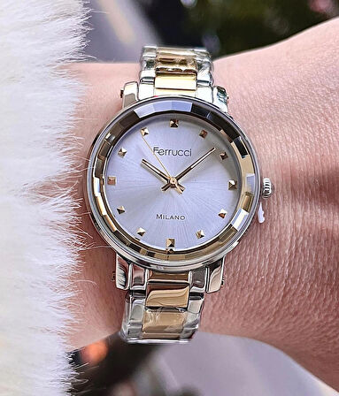 Ferrucci Sade Şık Model Çelik Kadın Kol Saati+Çelik Kolye Hediye