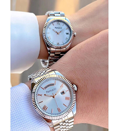 Ferrucci Takvim Ve Gün 30mt Suya Dayanıklı Çelik Kordon Sevgili Kol Saati