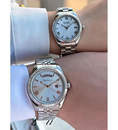Ferrucci Takvim Ve Gün 30mt Suya Dayanıklı Çelik Kordon Sevgili Kol Saati