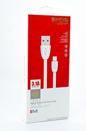 Global 3.1A UsbA to Type-C Data ve Hızlı Şarj Kablosu ML109 Beyaz