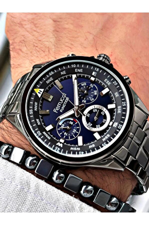 Ferrucci Gri Renk Çelik Full Fonksiyonlu+Takvimli Erkek Kol Saati+Bileklik