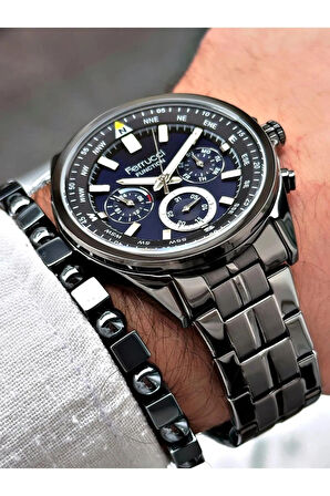 Ferrucci Gri Renk Çelik Full Fonksiyonlu+Takvimli Erkek Kol Saati+Bileklik