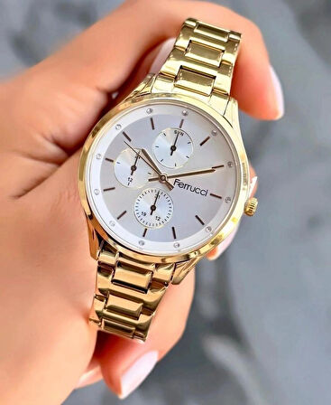Ferrucci Gold Renk Çelik Kordon Spor Şık Model Kadın Kol Saati