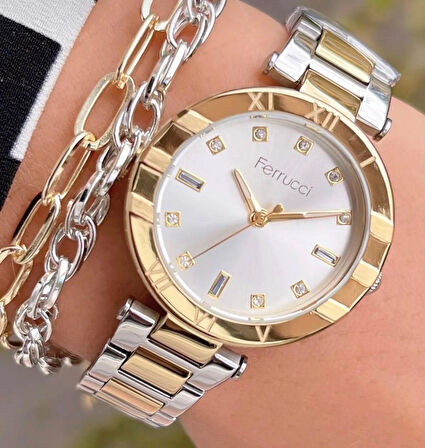 Ferrucci Tasarım Model Çelik Kadın Kol Saati+Bileklik Hediye