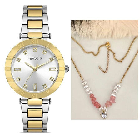 Ferrucci Yeni Sezon Çelik Kadın Kol Saati Şık Çelik Kolye Hediye
