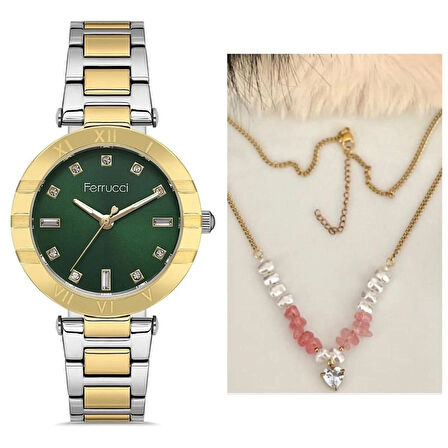 Ferrucci Yeni Sezon Çelik Kadın Kol Saati Şık Çelik Kolye Hediye