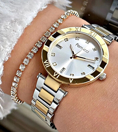 Ferrucci Çelik Kordon ve Kasa Kadın Kol Saati+Bileklik Hediyeli