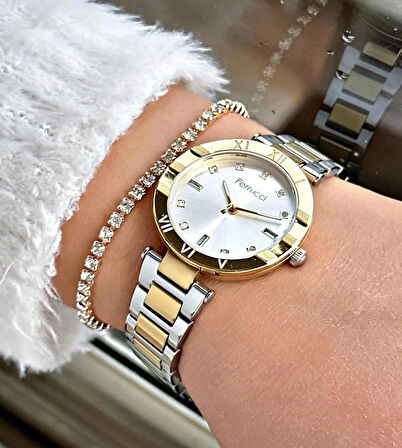 Ferrucci Çelik Kordon ve Kasa Kadın Kol Saati+Bileklik Hediyeli