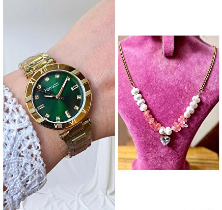 Ferrucci Yeni Sezon Çelik Kadın Kol Saati Şık Çelik Kolye Hediye