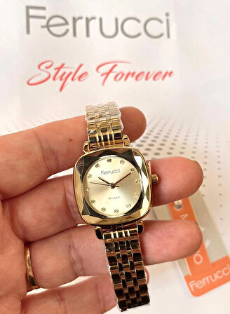 Ferrucci Kare Kadran Retro Model Kadın Kol Saati+Çelik Kolye Hediye