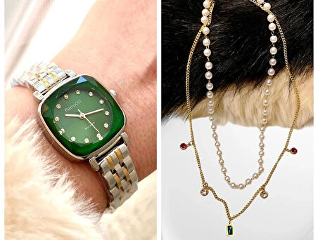 Ferrucci Kare Kadran Retro Model Kadın Kol Saati+Çelik Kolye Hediye