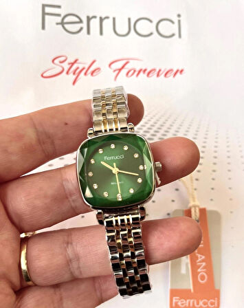 Ferrucci Kare Kadran Retro Model Kadın Kol Saati+Çelik Kolye Hediye