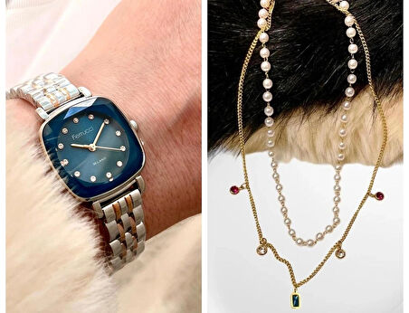 Ferrucci Kare Kadran Retro Model Kadın Kol Saati+Çelik Kolye Hediye