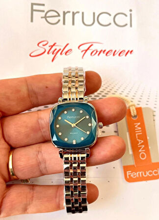 Ferrucci Kare Kadran Retro Model Kadın Kol Saati+Çelik Kolye Hediye