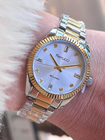 Ferrucci Yeni Sezon Çelik Şık Kadın Kol Saati+Çelik Kolye Hediye