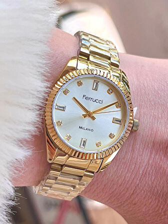 Ferrucci Yeni Sezon Çelik Şık Kadın Kol Saati+Çelik Kolye Hediye