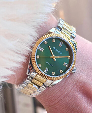 Ferrucci Yeni Sezon Çelik Şık Kadın Kol Saati+Çelik Kolye Hediye