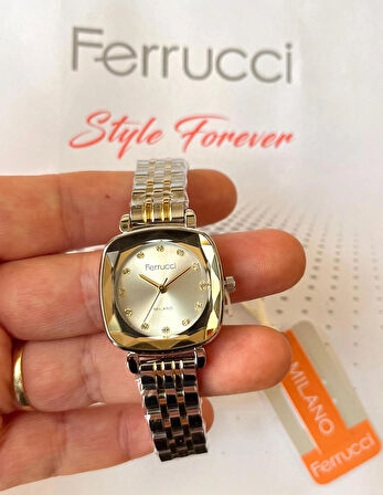 Ferrucci Kare Kadran Retro Model Kadın Kol Saati+Çelik Kolye Hediye