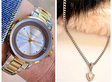 Ferrucci Yeni Sezon Çelik Şık Kadın Kol Saati+Çelik Kolye Hediyeli