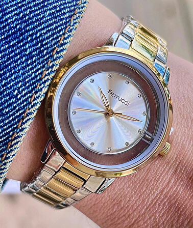 Ferrucci Yeni Sezon Çelik Şık Kadın Kol Saati+Çelik Kolye Hediyeli