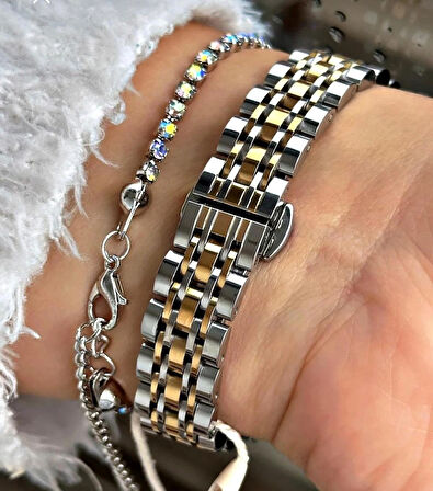 Ferrucci Kristal Efektli Şık Kadran Kadın Kol Saati+Bileklik Hediyeli