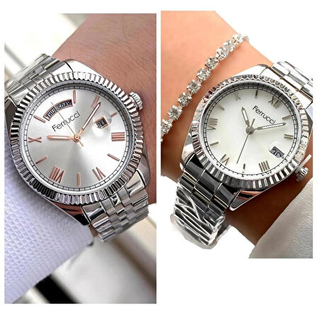 Çelik Kordon Takvimli Sevgili Çift Saat Seti Bileklik Hediyeli