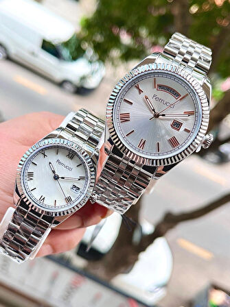 Çelik Kordon Takvimli Sevgili Çift Saat Seti Bileklik Hediyeli