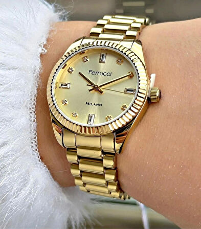 Ferrucci Taşlı Şık Çelik Kadın Kol Saati Bileklik Hediyeli