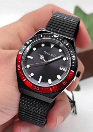 Ferrucci Hasır Kordon Takvimli Siyah Erkek Kol Saati