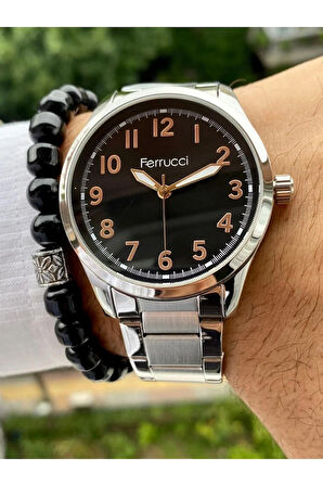 Ferrucci Rakamlı Business Model Çelik Erkek Kol Saati+Bileklik Hediyeli