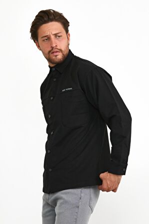 Erkek Çıtçıt Detaylı Slim Fit Sweatshirt Dış Gömlek Siyah