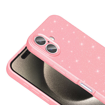 iPhone 16 Plus Kılıf Kamera Korumalı Simli Parıltılı Lüks Silikon