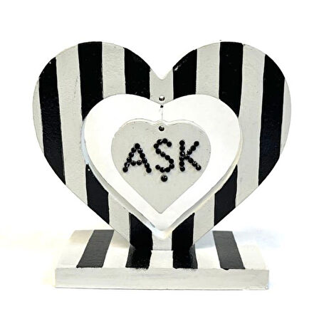 Uretti - Hülya 6683 5423 El Yapımı Siyah Beyaz Çizgili Kalp Şeklinde Dekoratif / Hediyelik Obje