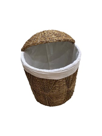 Panalı Hasır Çamaşır Sepeti Kahverengi Kapaklı Astarlı 38x47 cm
