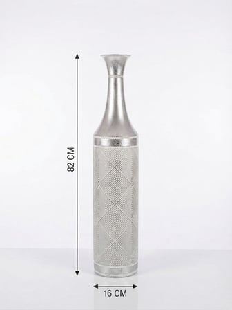 BÜYÜK BOY GÜMÜŞ BEYAZ METAL DEKORATİF VAZO 82 x 16 CM