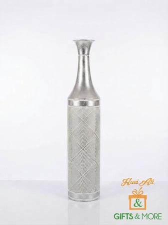 BÜYÜK BOY GÜMÜŞ BEYAZ METAL DEKORATİF VAZO 82 x 16 CM