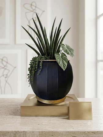 PANALI METAL SİYAH DEKORATİF SAKSI BÜYÜK 37 x 31 CM