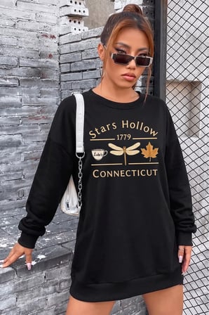 Unisex Stars Hollow Baskılı Bisiklet Yaka Sweatshirt