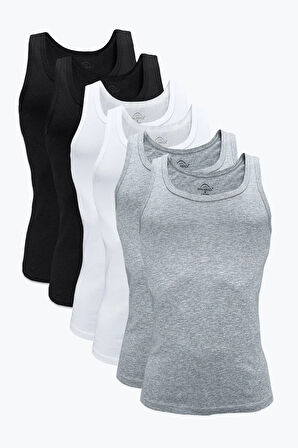 Erkek Siyah Gri 6 Lı Paket %100 Pamuk Ribana Atlet 6m034-e