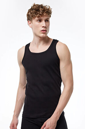 Erkek Siyah Gri 6 Lı Paket %100 Pamuk Ribana Atlet 6m034-e